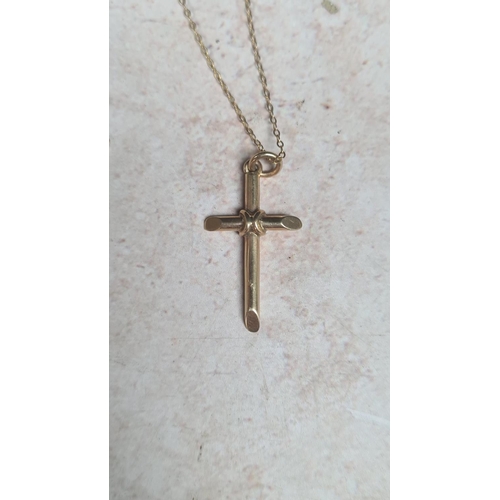 110 - 9ct Gold Crucifix on a Chain, a 9ct Gold Chai Hai Charm (4.7g) and a Yellow Metal Sarah Coventry Nec... 