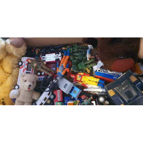 4 - Mixed boxes of vintage & modern toys / figures / retro vehicles etc