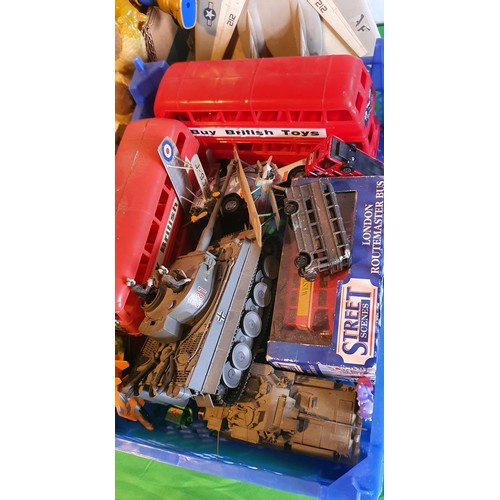 4 - Mixed boxes of vintage & modern toys / figures / retro vehicles etc