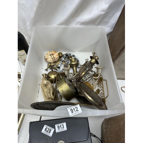 912 - Interesting Box of Items incl. Brass, Silver Plate