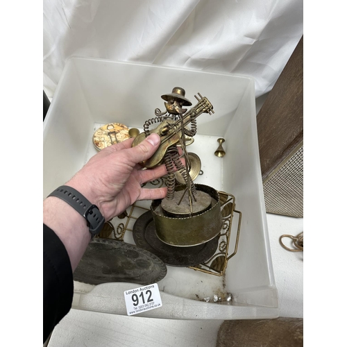 912 - Interesting Box of Items incl. Brass, Silver Plate