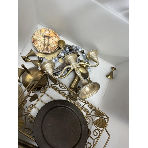 912 - Interesting Box of Items incl. Brass, Silver Plate