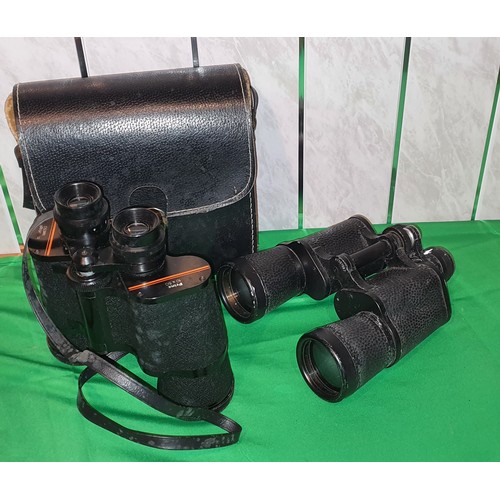 26 - Old pair of binoculars with case plus another pair of Vintage binoculars