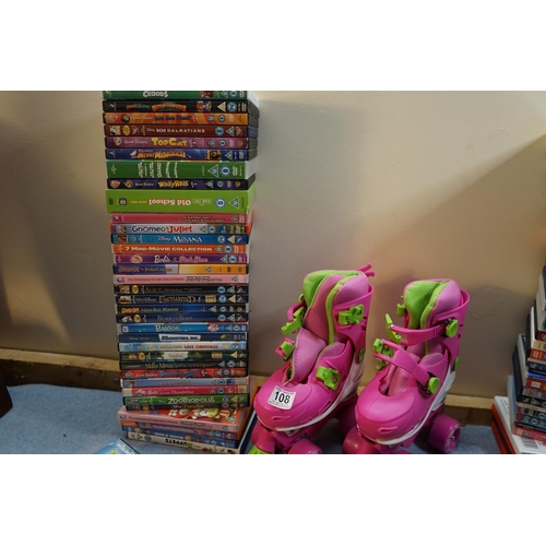 108 - Pair of Size 13 Kids Rollerblades and a Joblot of Childrens DVD's incl. Disney etc