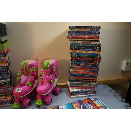 108 - Pair of Size 13 Kids Rollerblades and a Joblot of Childrens DVD's incl. Disney etc