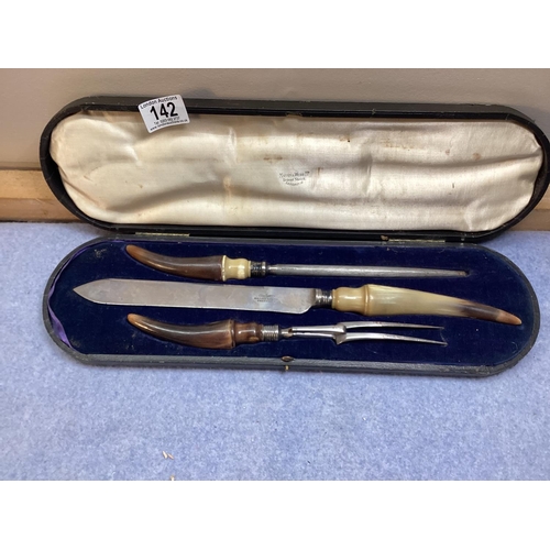 142 - Mappin and Webb Bone Handled Carving Set in Original Case