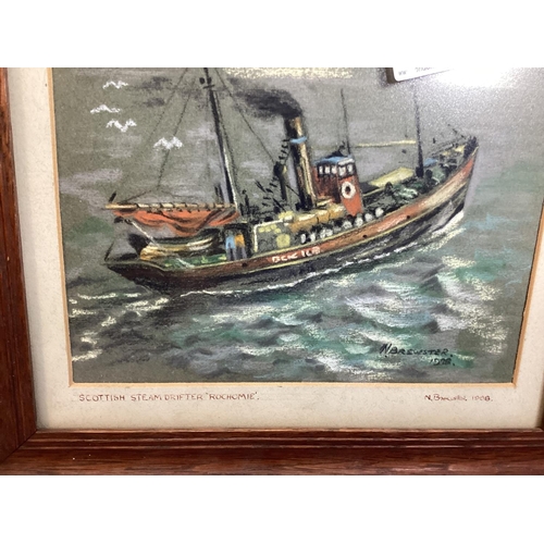 166 - N Brewster-Original Pastel of Scottish Steam Drifter Rochomie 1988