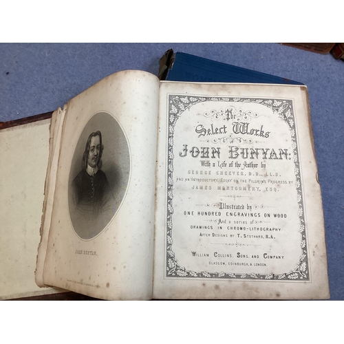 171 - Large Lot of Books including Select Works of John Bunyan 1866 and other 19th Century Books