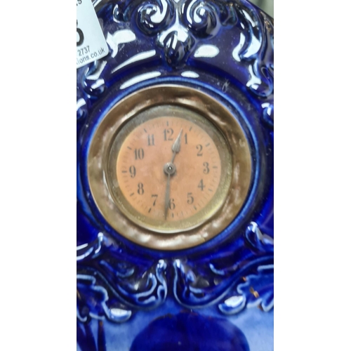 53 - 19th Century Cobalt Blue Mantle Clock with 2 Austrian Vases