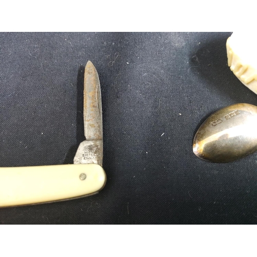 71 - Hallmarked Silver Spoon, a Pen Knife and 1 Other Knife