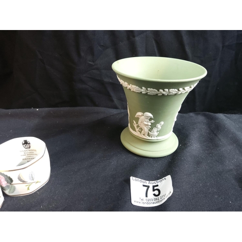 75 - Wedgwood Jasperware Vase and 4 Wedgwood Hathaway Rose Napkin Rings