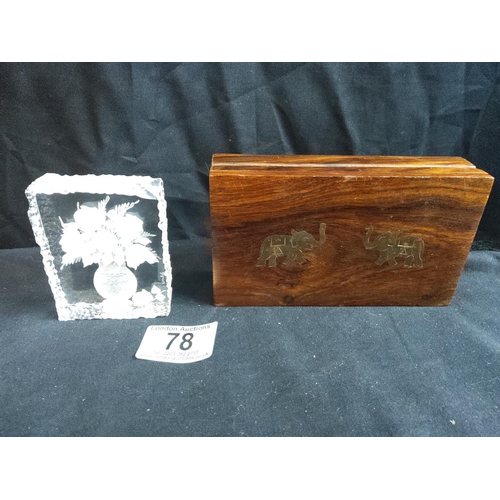 78 - Wald Acrylic Paperweight & a Wooden Box