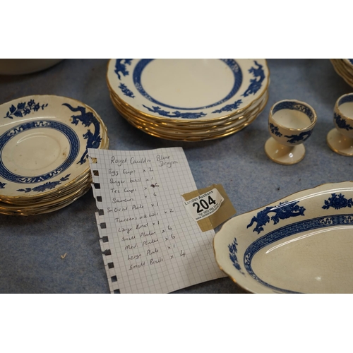 204 - Large Royal Cauldon Blue Dragon Dinner Service