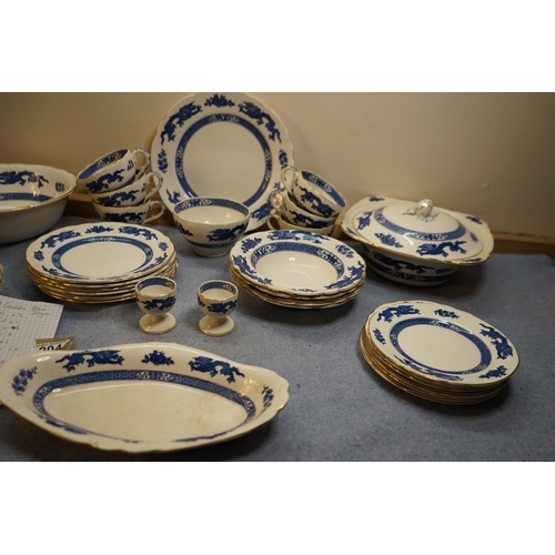 204 - Large Royal Cauldon Blue Dragon Dinner Service