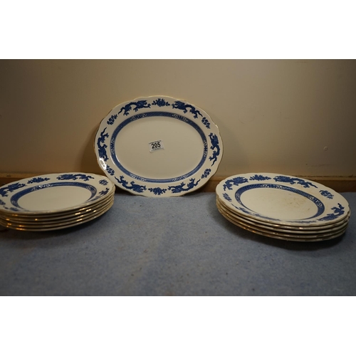 205 - Royal Couldon Blue Dragon- 5 Large Plates, 6 Small Plates, 1 Oval Platter