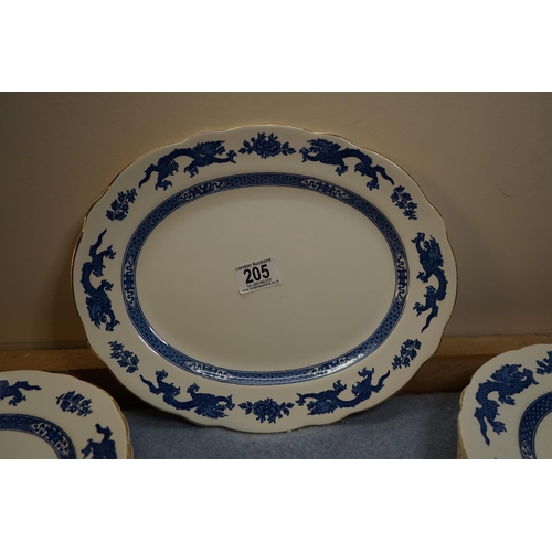 205 - Royal Couldon Blue Dragon- 5 Large Plates, 6 Small Plates, 1 Oval Platter