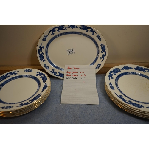 205 - Royal Couldon Blue Dragon- 5 Large Plates, 6 Small Plates, 1 Oval Platter