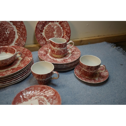 211 - Woods Ware by Enoch Wood Red Dinner Service