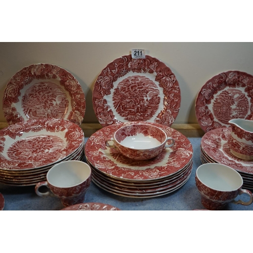 211 - Woods Ware by Enoch Wood Red Dinner Service