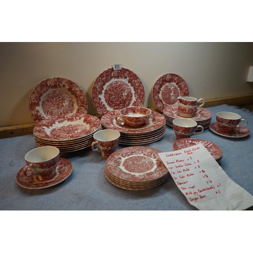 211 - Woods Ware by Enoch Wood Red Dinner Service