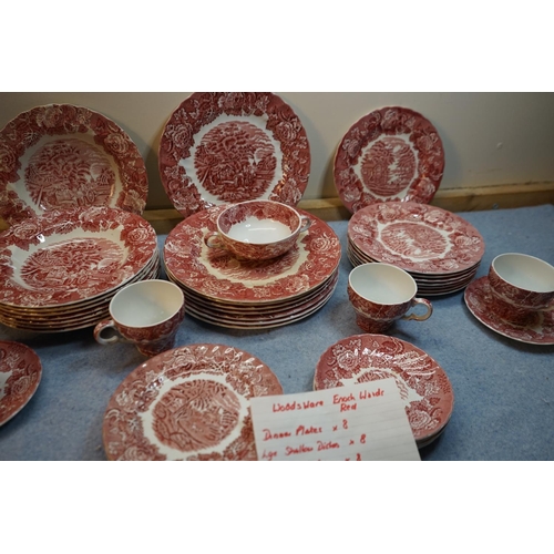 211 - Woods Ware by Enoch Wood Red Dinner Service