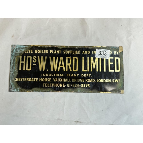 333 - Vintage Thomas Ward Brass Boiler Badge