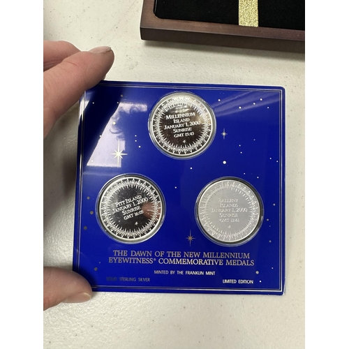 351 - FRANKLIN MINT DAWN OF NEW MILLENNIUM SILVER COIN Set. Consisting of 3 Sterling Silver Coins-Mint in ... 