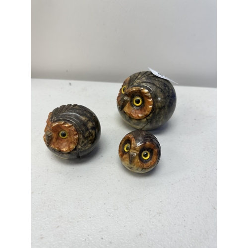 47 - Set of Alabaster Owl Paperweights