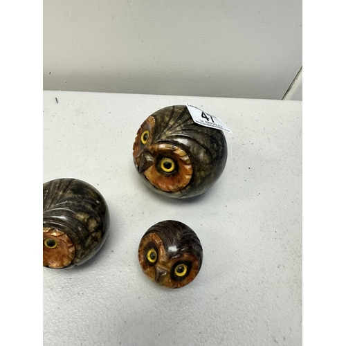 47 - Set of Alabaster Owl Paperweights