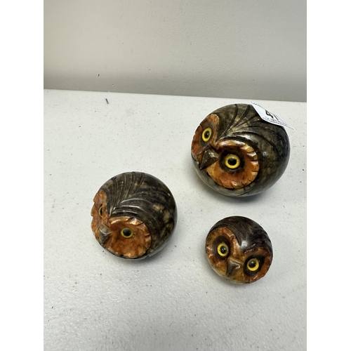 47 - Set of Alabaster Owl Paperweights