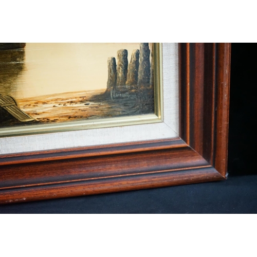 523 - Ken Hammond b.1948. 19th Century Style Ship Scene. Oil on Panel. Framed. 35cm x 76cm