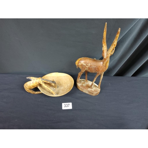 558 - Carved Wooden Giraffe Bowl and an Antelope