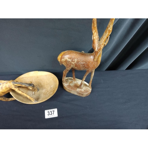 558 - Carved Wooden Giraffe Bowl and an Antelope