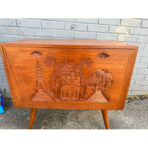 123 - Unusual Chinese Style Mid Century Teak Record Cabinet