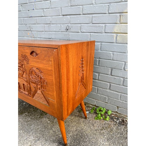 123 - Unusual Chinese Style Mid Century Teak Record Cabinet