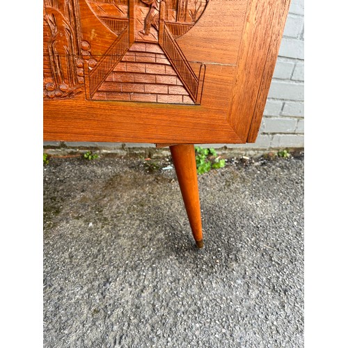 123 - Unusual Chinese Style Mid Century Teak Record Cabinet