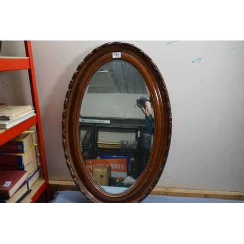 121 - Oval Oak Victorian Bevelled Mirror (70cm)