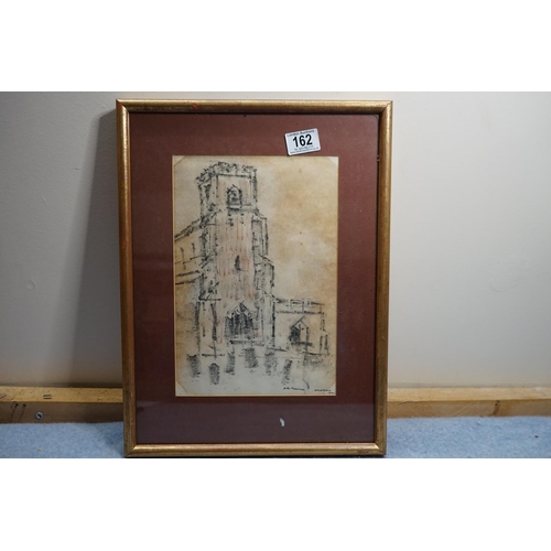 162 - 1920s Charcoal Sketch of the Church in Graton-AR Thomas 32cm x 43cm