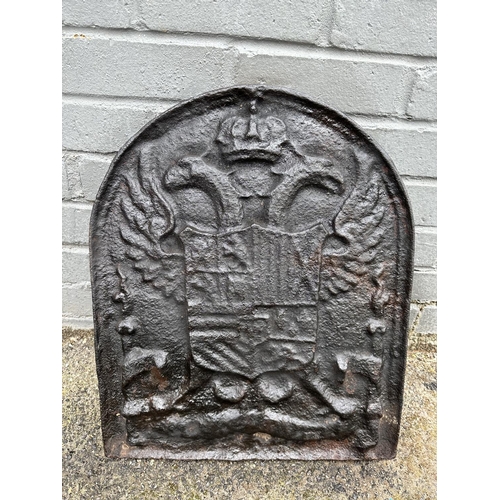 248 - 17th Century Arched Cast Iron Fire Back with Double Headed Eagle Bearing a Coat of Arms Beneath a Cr... 