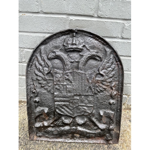 248 - 17th Century Arched Cast Iron Fire Back with Double Headed Eagle Bearing a Coat of Arms Beneath a Cr... 