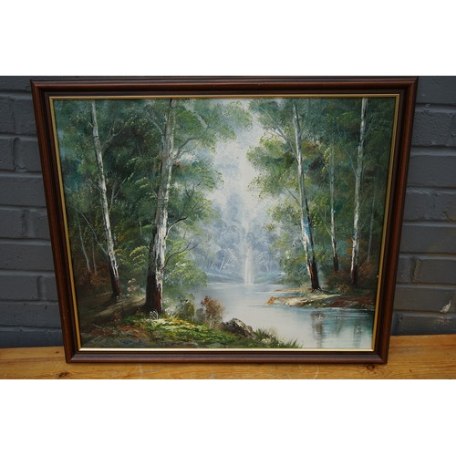 32 - Framed Original Signed Oil on Canvas Waterfall Scene  (66cm x 57cm)