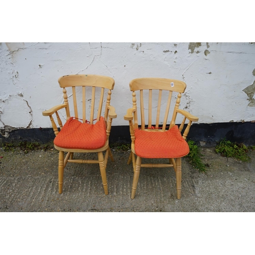 165 - Pair of Pine Carver Dining Chairs