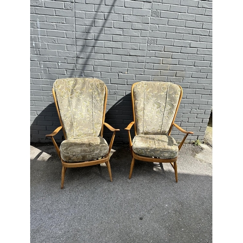 37 - Pair of Mid Century Ercol Windsor High Back Armchairs