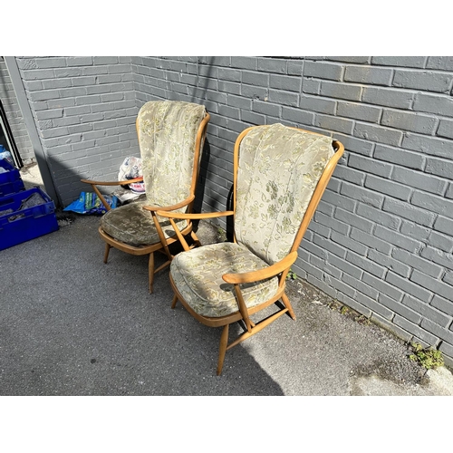 37 - Pair of Mid Century Ercol Windsor High Back Armchairs