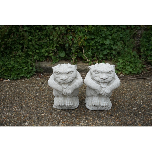 772 - Cast Concrete Garden Statuary-Pair of Goblins (23cm )