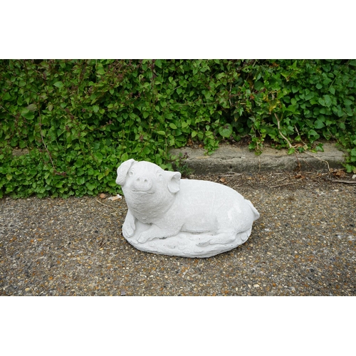 757 - Cast Concrete Garden Statuary-25cm Pig