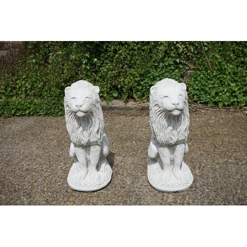 761 - Cast Concrete Garden Statuary-55cm Pair of Lions