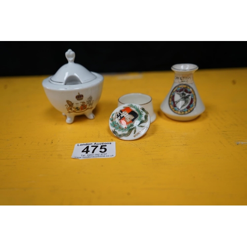 475 - 3 Pieces of Crested Ware incl. 1917 Royal Worcester, Carlton Ware Arundel & Isle of Man