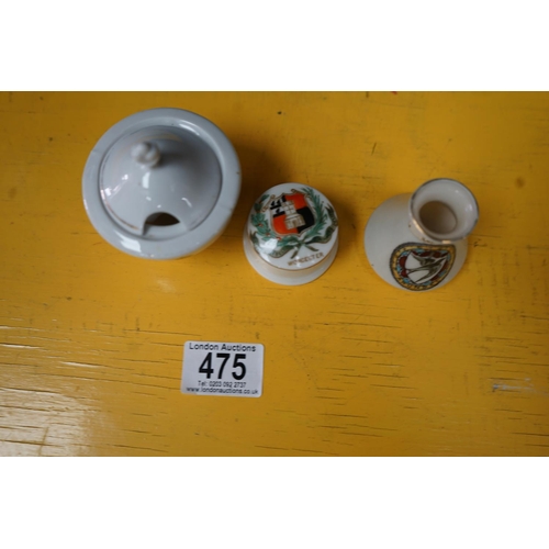 475 - 3 Pieces of Crested Ware incl. 1917 Royal Worcester, Carlton Ware Arundel & Isle of Man