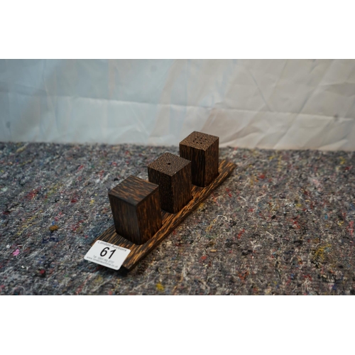61 - Mid Century Zebrano Wooden Cruet Set